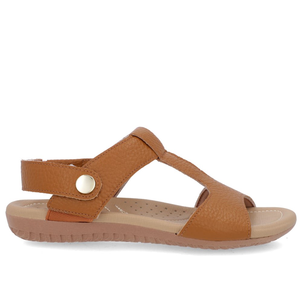 Sandália Baixa Couro Marrom Enfeite