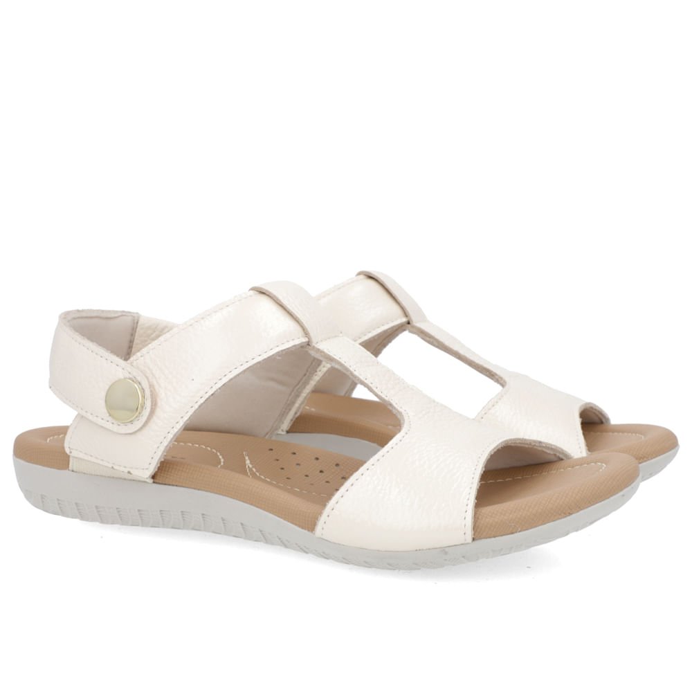 Sandália Baixa Couro Off-White Enfeite Branco 2