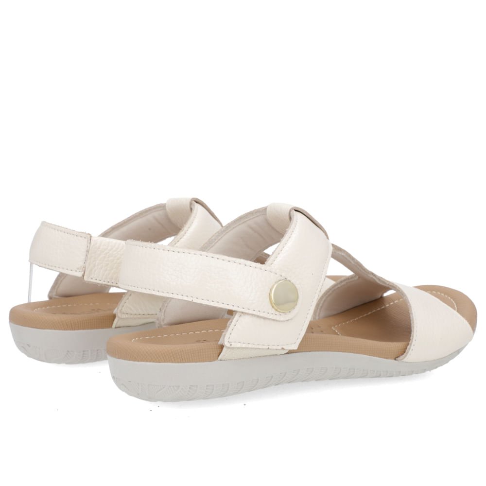 Sandália Baixa Couro Off-White Enfeite Branco 3