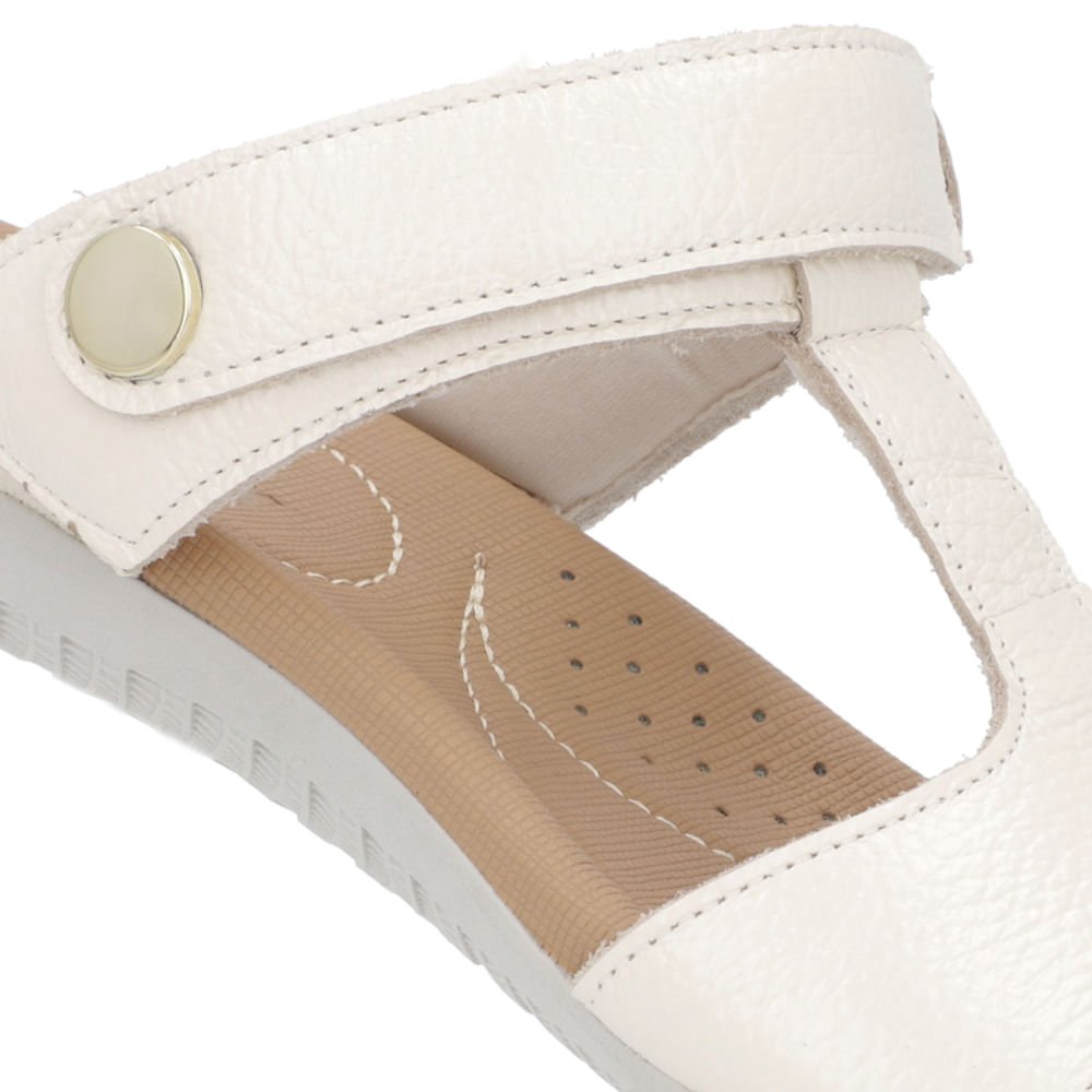 Sandália Baixa Couro Off-White Enfeite Branco 4