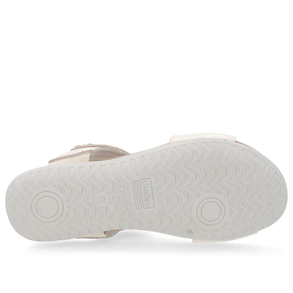 Sandália Baixa Couro Off-White Enfeite Branco 5