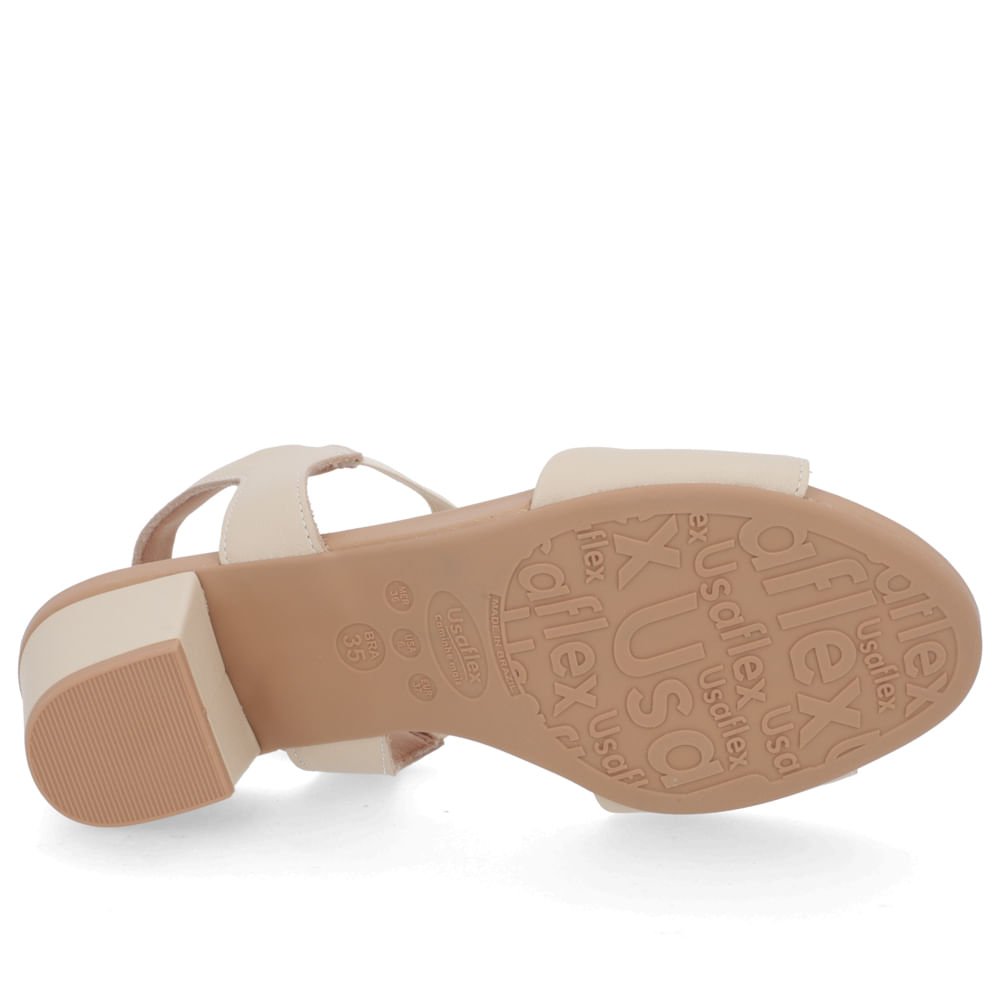 Sandália Salto Bloco Bege Couro Enfeite Bege 5