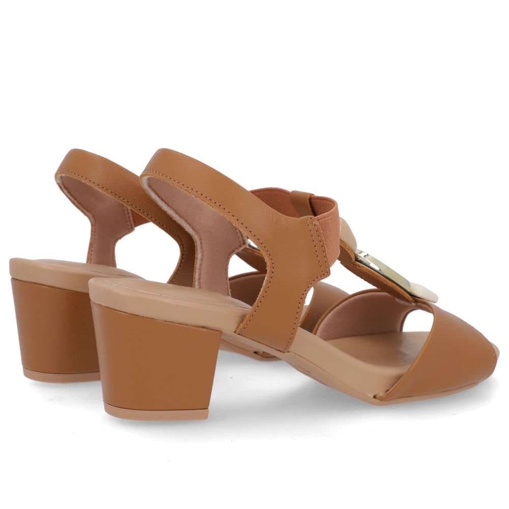 Sandália Salto Bloco Marrom Couro Enfeite Marrom 3