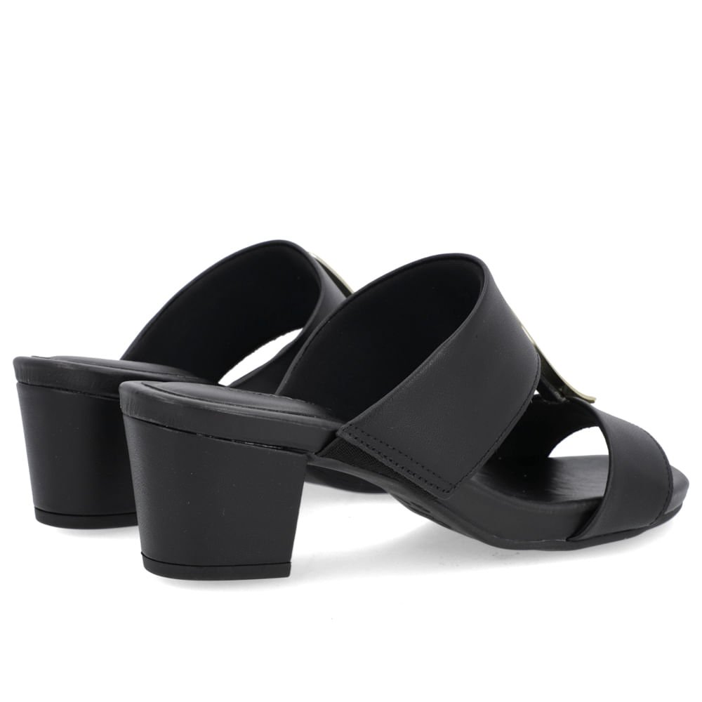 Tamanco Salto Bloco Couro Preto Enfeite Preto 3