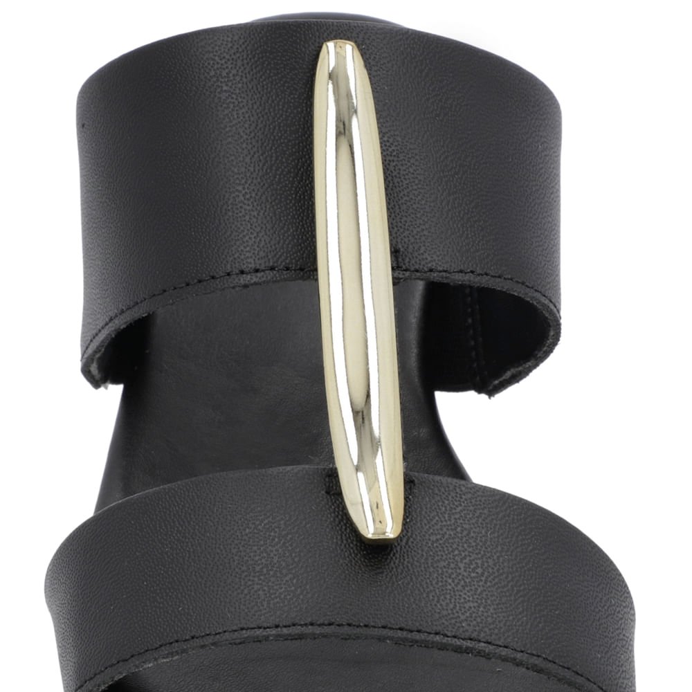 Tamanco Salto Bloco Couro Preto Enfeite Preto 4