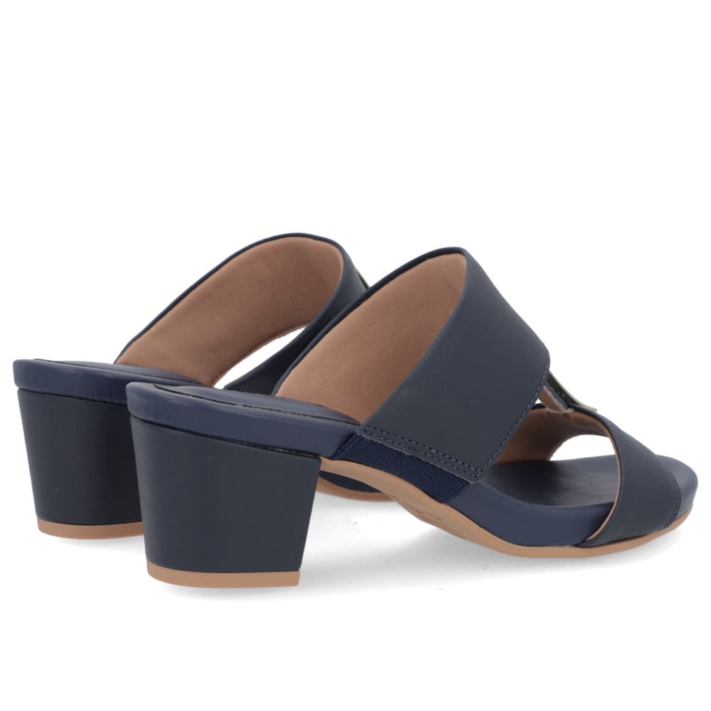 Tamanco Salto Bloco Couro Azul Enfeite Azul 3