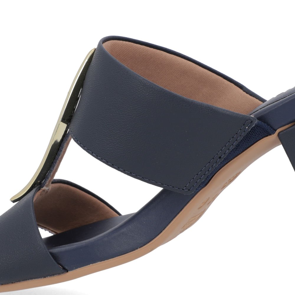 Tamanco Salto Bloco Couro Azul Enfeite Azul 4