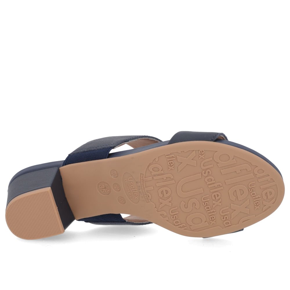 Tamanco Salto Bloco Couro Azul Enfeite Azul 5