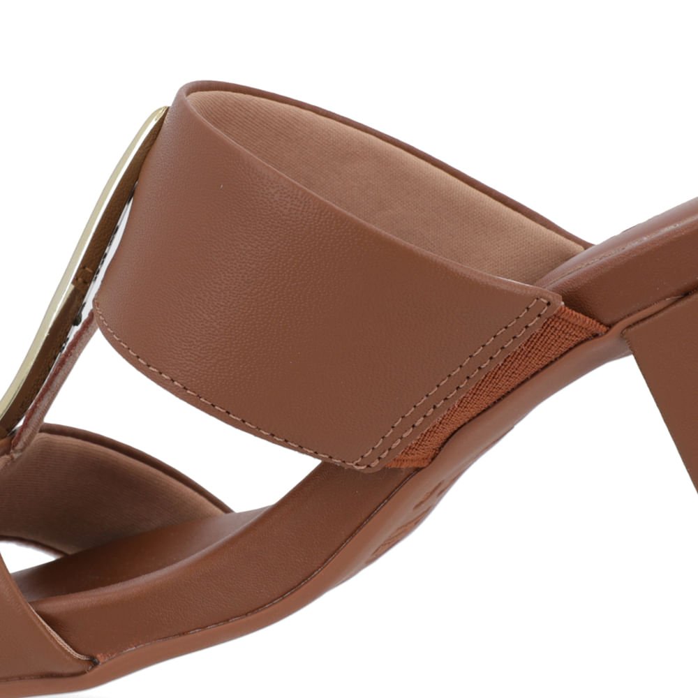 Tamanco Salto Bloco Couro Marrom Enfeite Marrom 4