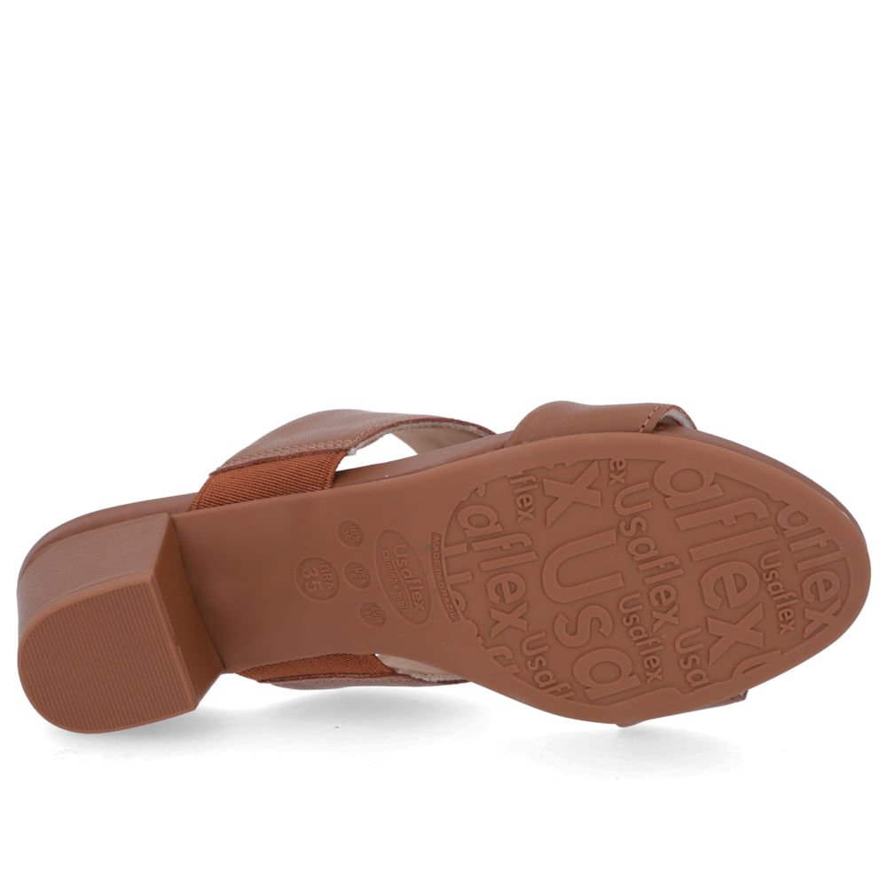 Tamanco Salto Bloco Couro Marrom Enfeite Marrom 5