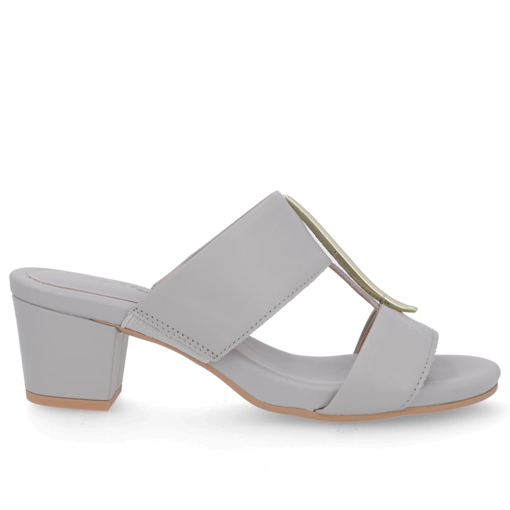 Tamanco Salto Bloco Couro Cinza Enfeite Cinza 1