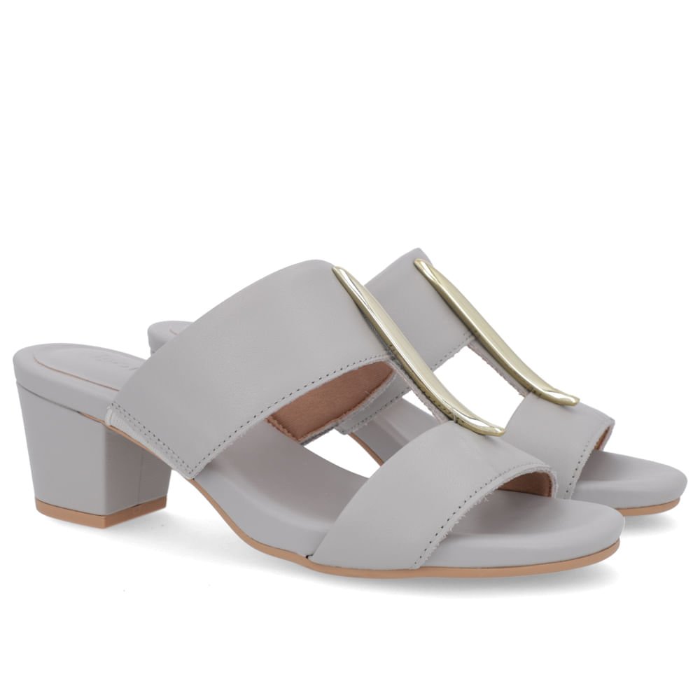 Tamanco Salto Bloco Couro Cinza Enfeite Cinza 2