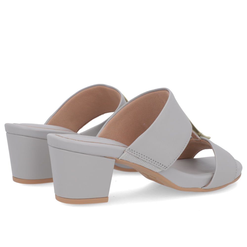 Tamanco Salto Bloco Couro Cinza Enfeite Cinza 3