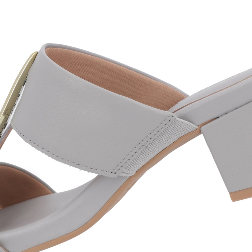 Tamanco Salto Bloco Couro Cinza Enfeite Cinza 4