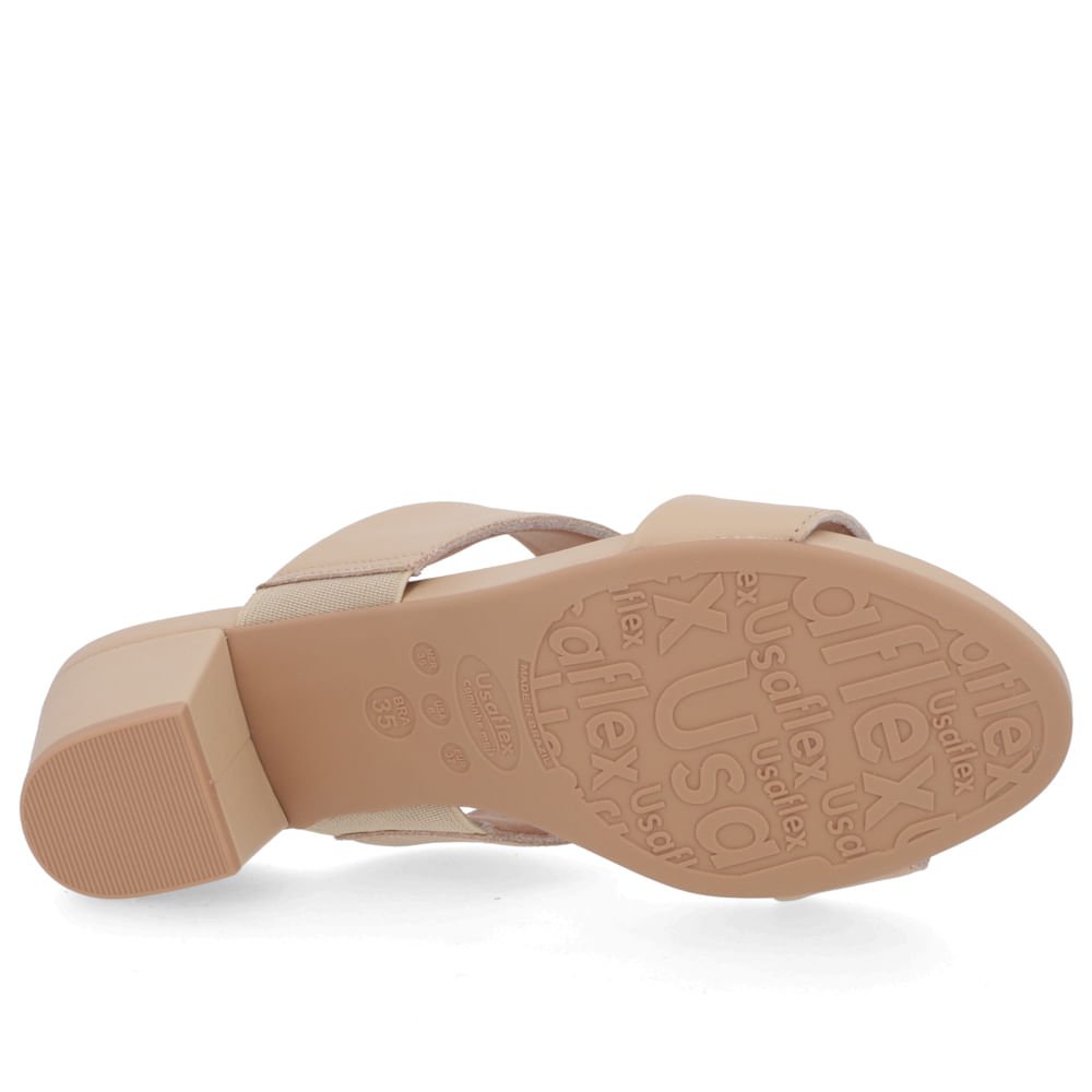 Tamanco Salto Bloco Couro Bege Enfeite Bege 5