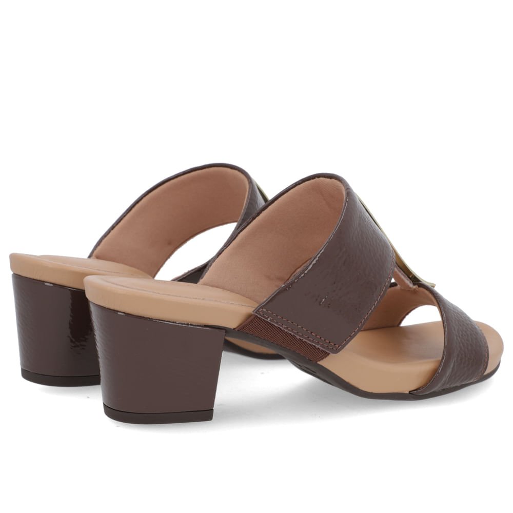 Tamanco Salto Bloco Couro Marrom Chocolate Enfeite Marrom 3