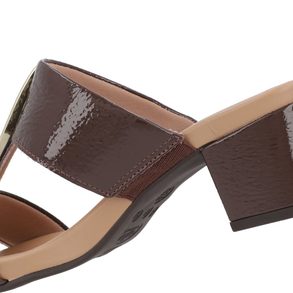 Tamanco Salto Bloco Couro Marrom Chocolate Enfeite Marrom 4