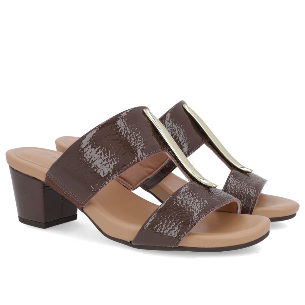 Tamanco Salto Bloco Couro Marrom Chocolate Enfeite Marrom 2