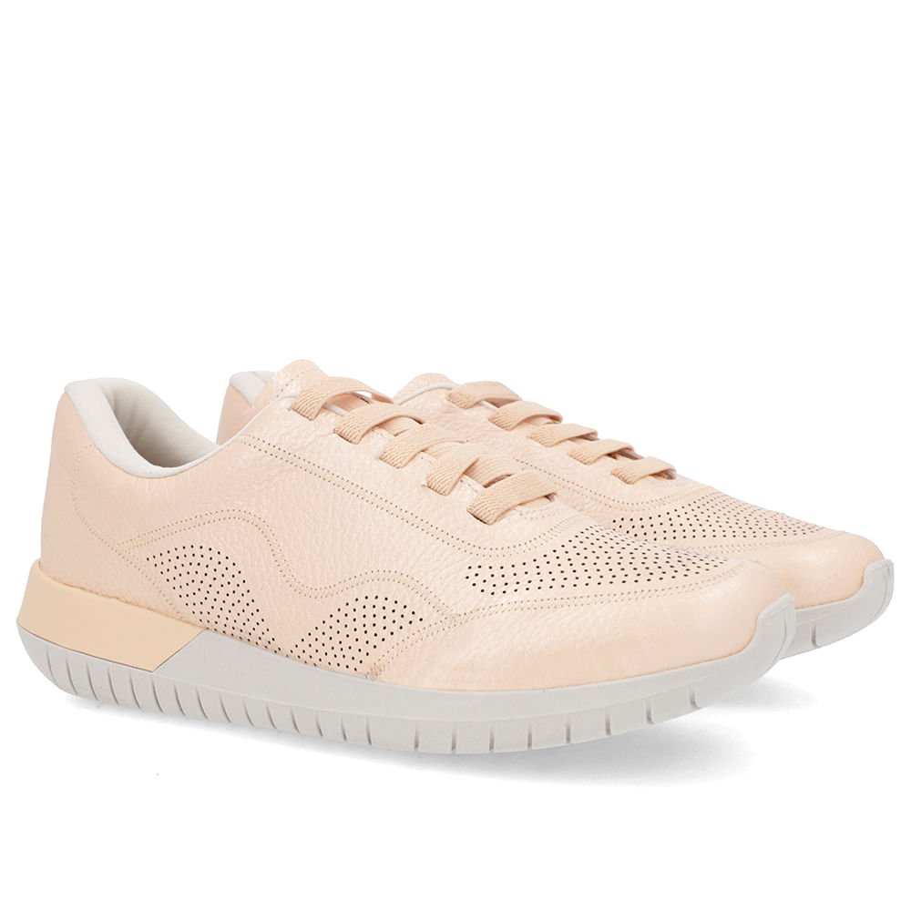 Tênis Casual Laranja Claro Couro Cadarço Elástico Rosa 2