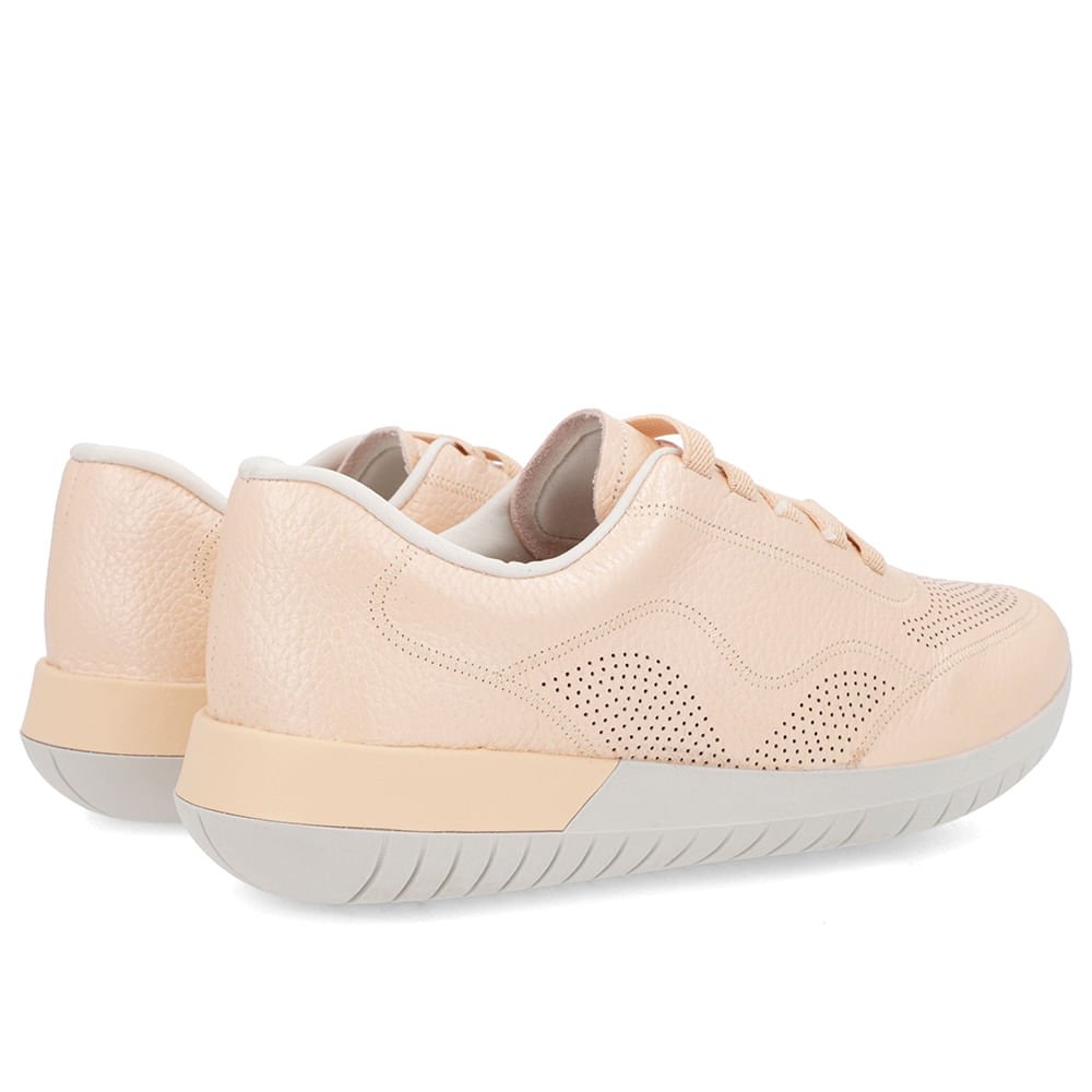 Tênis Casual Laranja Claro Couro Cadarço Elástico Rosa 3
