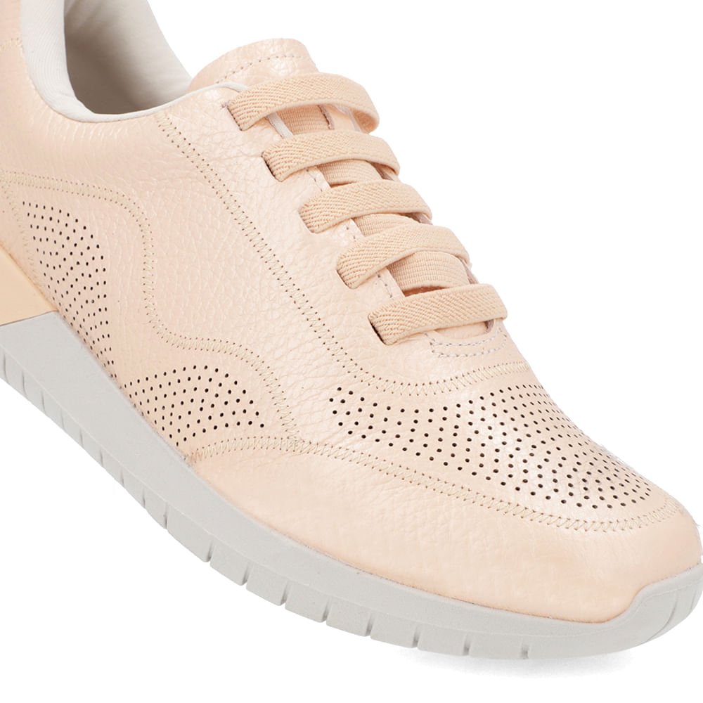 Tênis Casual Laranja Claro Couro Cadarço Elástico Rosa 4