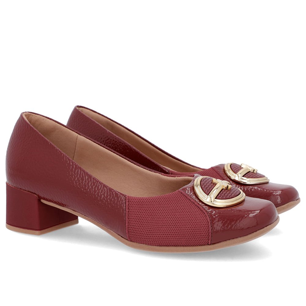 Scarpin Vermelho Couro Detalhe Tecido Enfeite Bordô 2