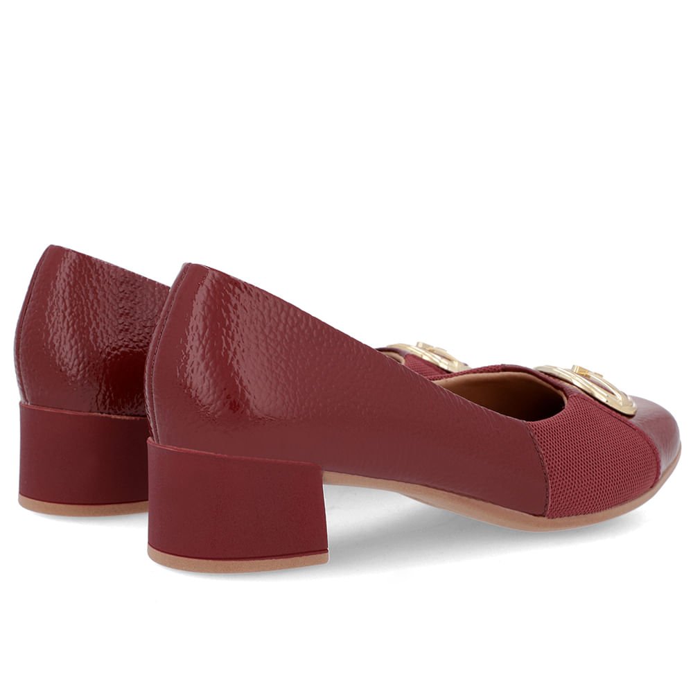 Scarpin Vermelho Couro Detalhe Tecido Enfeite Bordô 3