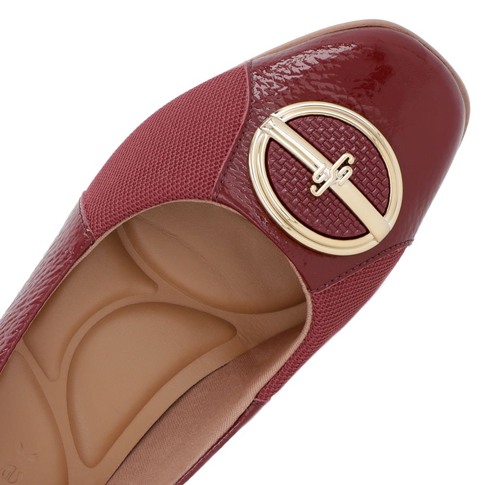 Scarpin Vermelho Couro Detalhe Tecido Enfeite Bordô 4
