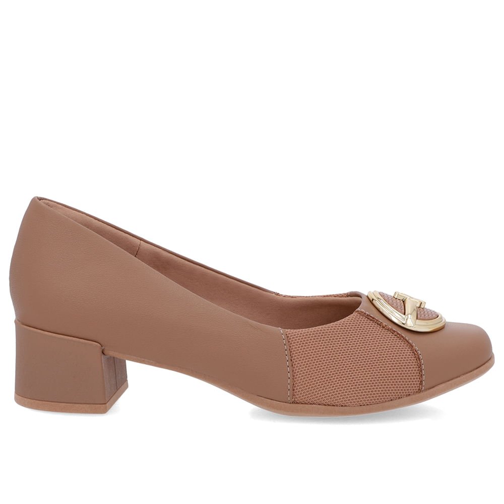Scarpin Marrom Couro Detalhe Tecido Enfeite Marrom 1
