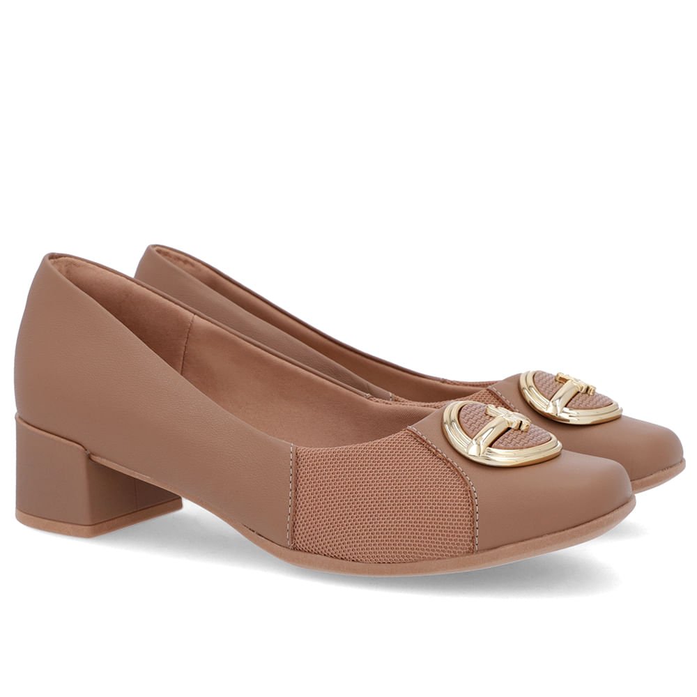 Scarpin Marrom Couro Detalhe Tecido Enfeite Marrom 2