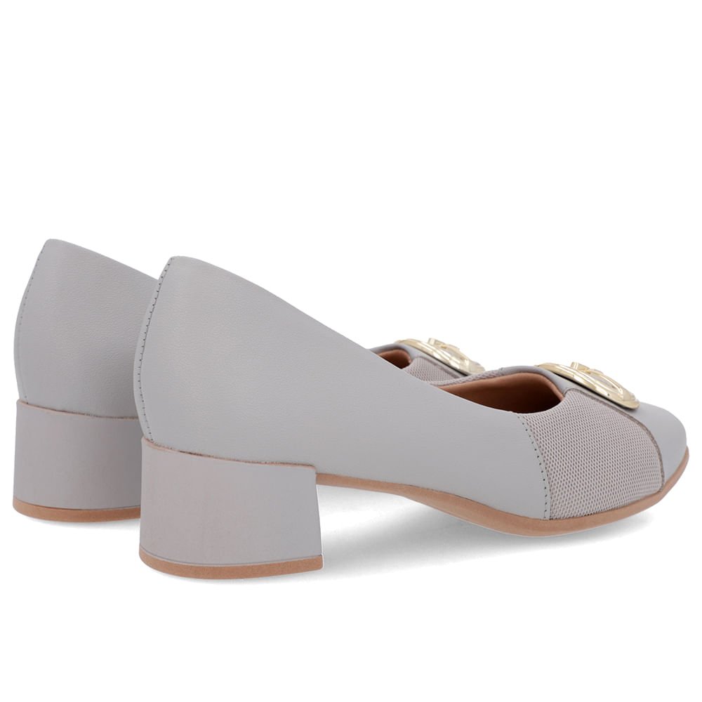 Scarpin Cinza Couro Detalhe Tecido Enfeite Cinza 3