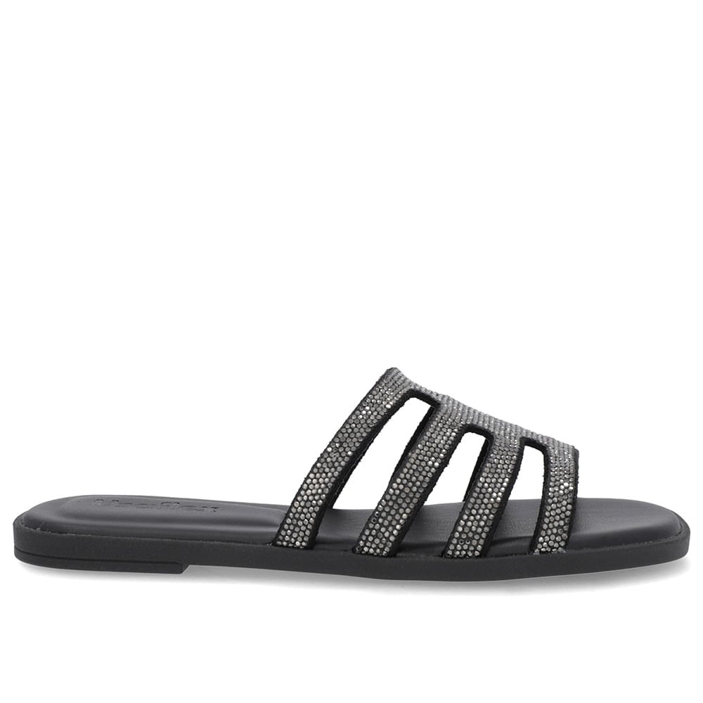 Rasteira Bico Redondo Couro Preta Brilho Preto 1