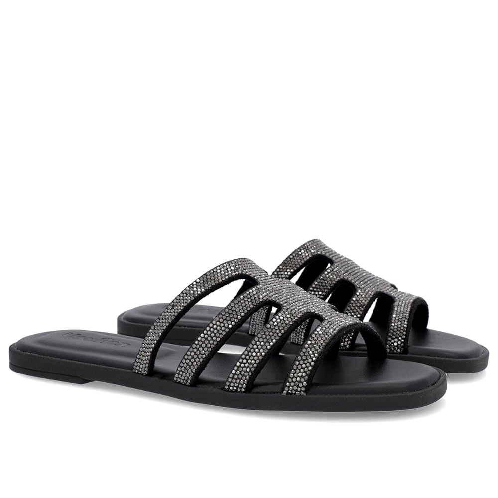 Rasteira Bico Redondo Couro Preta Brilho Preto 2