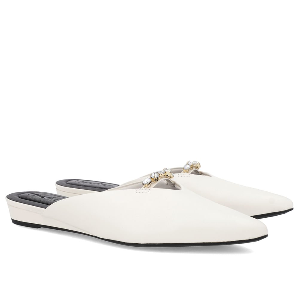 Mule Off-White Bico Fino Couro Salto Anabela Branco 2