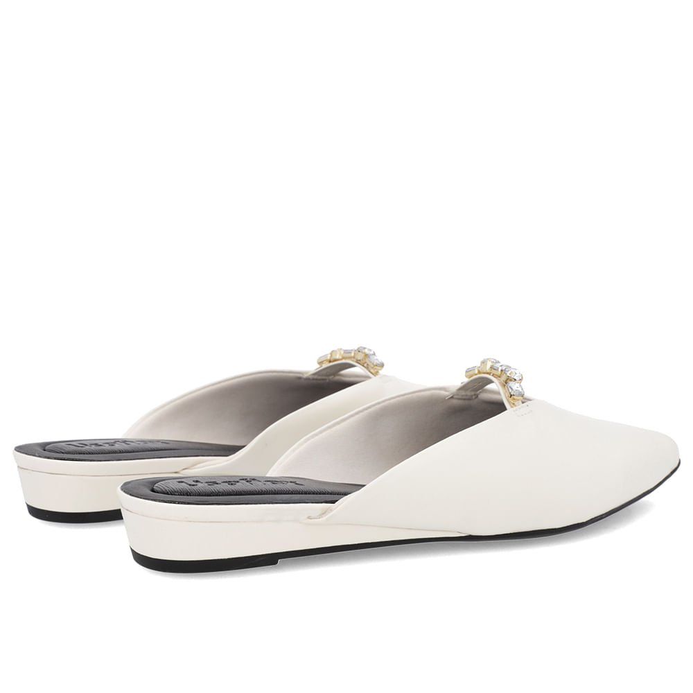 Mule Off-White Bico Fino Couro Salto Anabela Branco 3