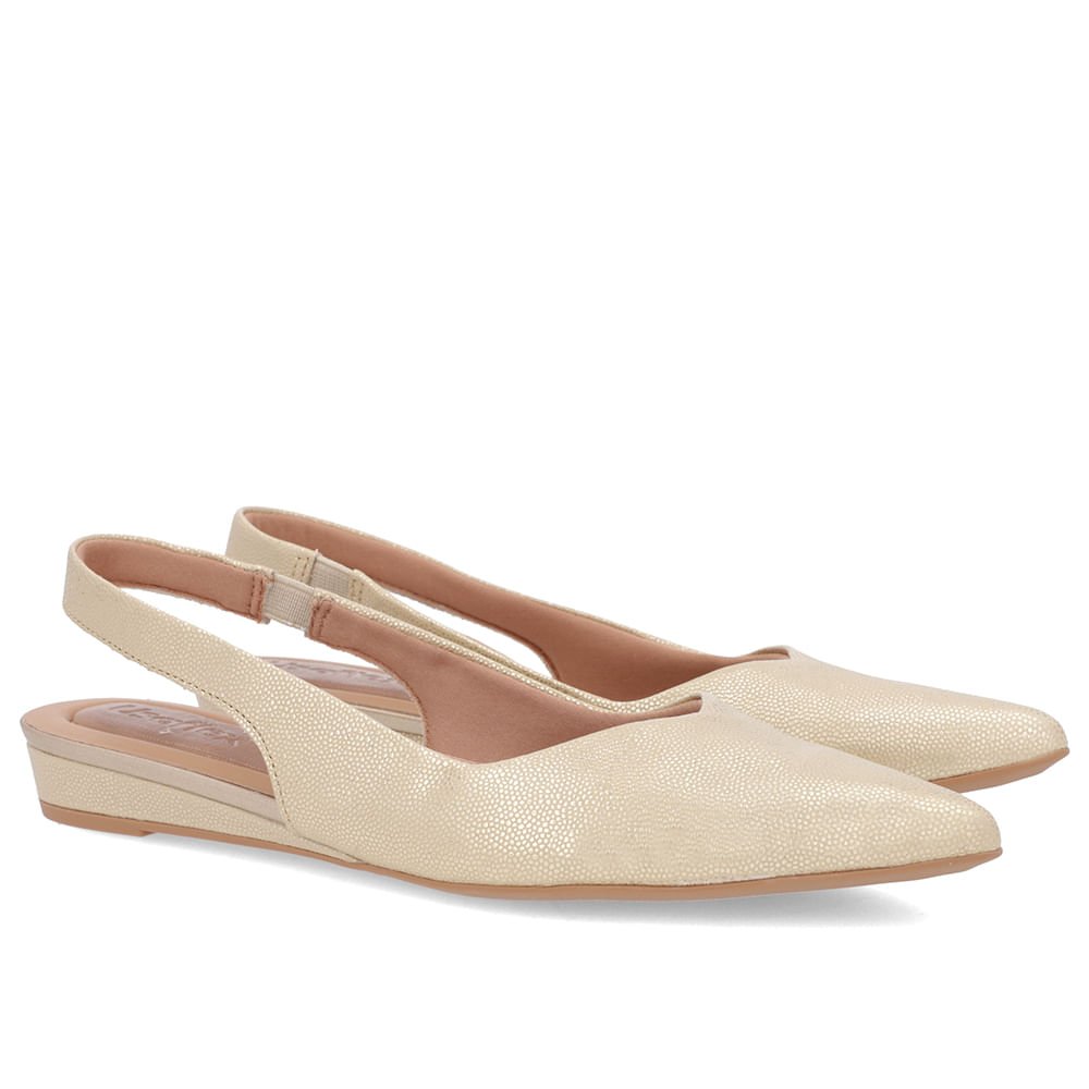 Slingback Dourado Couro Salto Anabela Bege 2