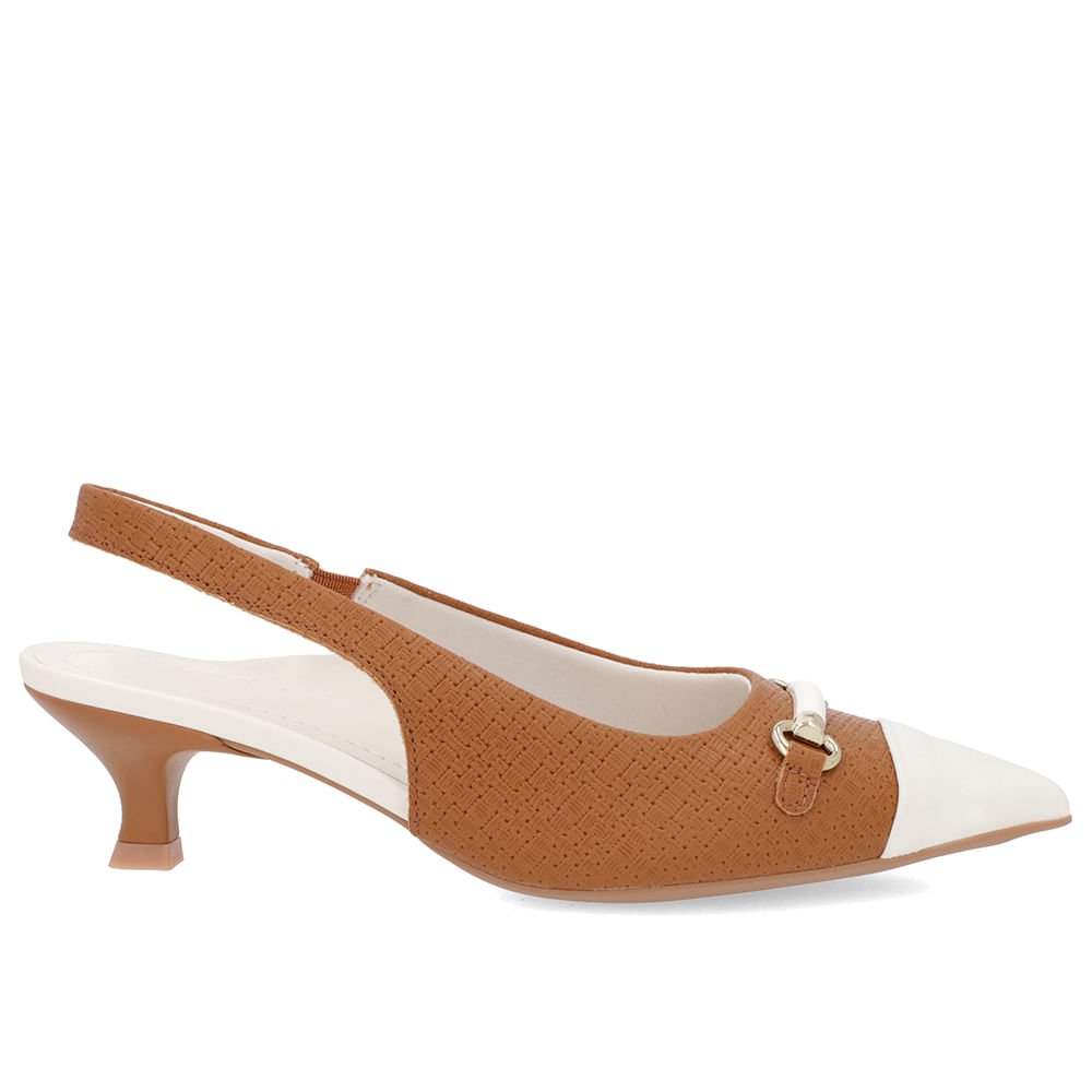 Slingback Marrom Couro Salto Fino
