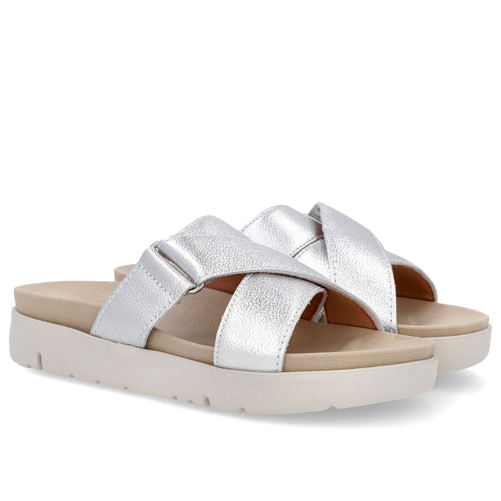 Tamanco Tiras Couro Prata Prata 2