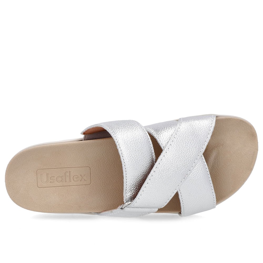 Tamanco Tiras Couro Prata Prata 4