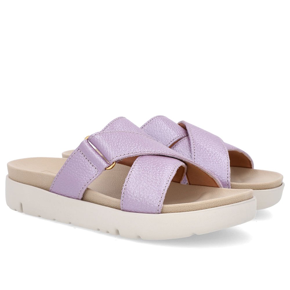 Tamanco Tiras Couro Lilás Perolado Roxo 2