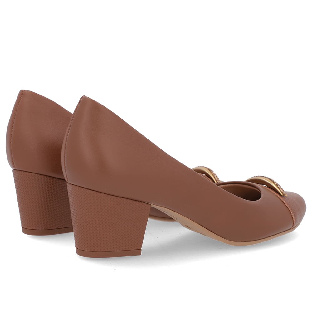 Scarpin Couro Marrom Salto Bloco Brilho Marrom 3