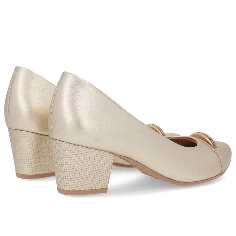 Scarpin Couro Dourado Salto Bloco Brilho Dourado 3