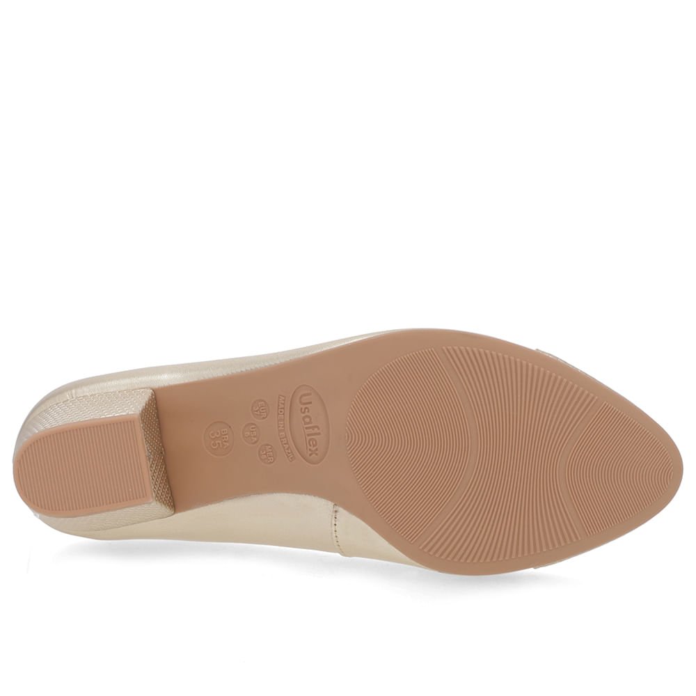 Scarpin Couro Dourado Salto Bloco Brilho Dourado 5