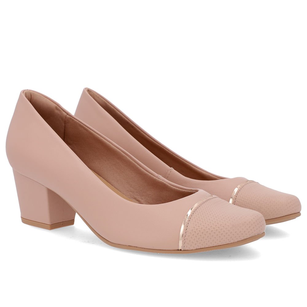 Scarpin Couro Rosa Salto Bloco Bico Textura Rosa 2