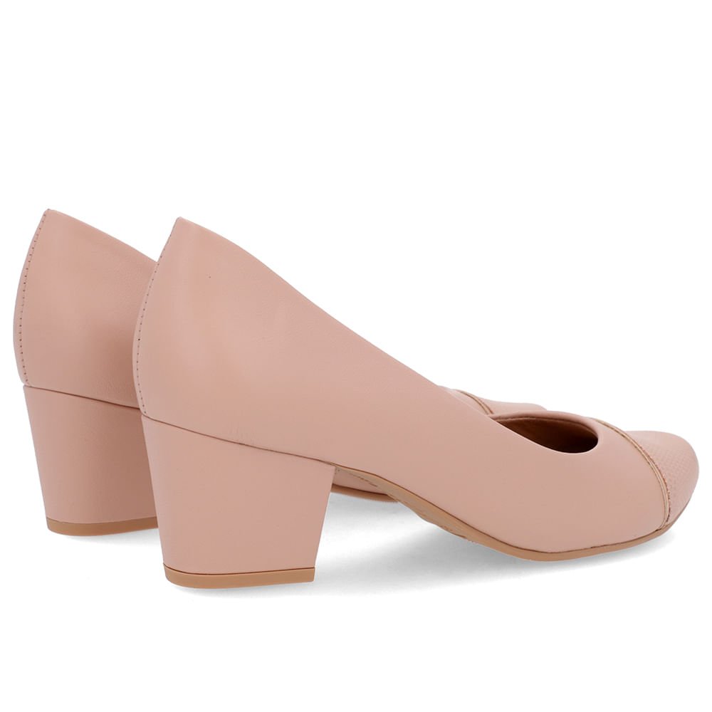 Scarpin Couro Rosa Salto Bloco Bico Textura Rosa 3