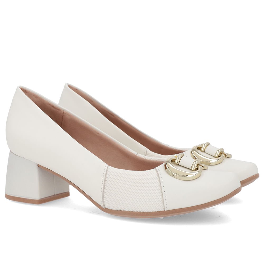 Scarpin Couro Off-White Salto Bloco Médio Branco 2