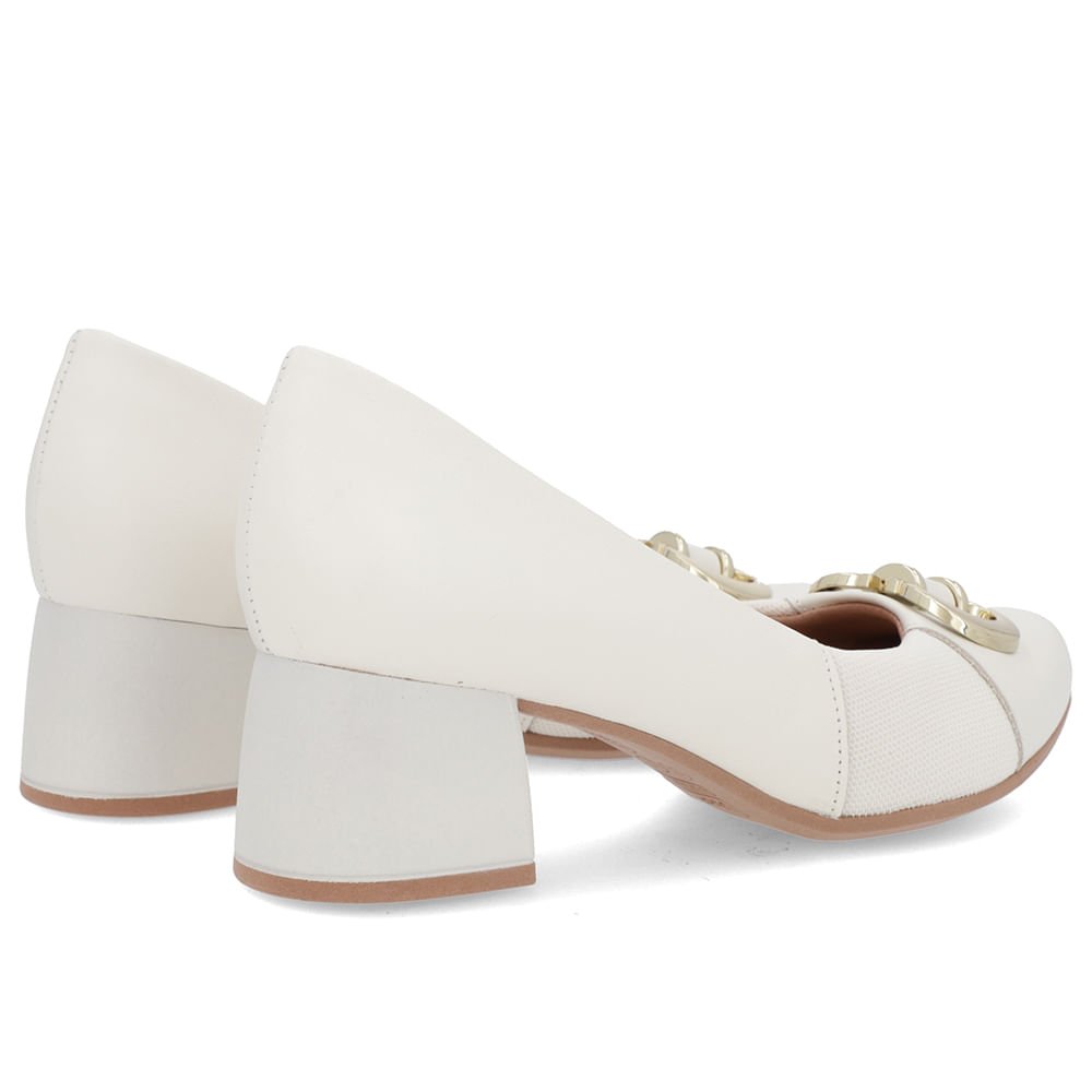 Scarpin Couro Off-White Salto Bloco Médio Branco 3