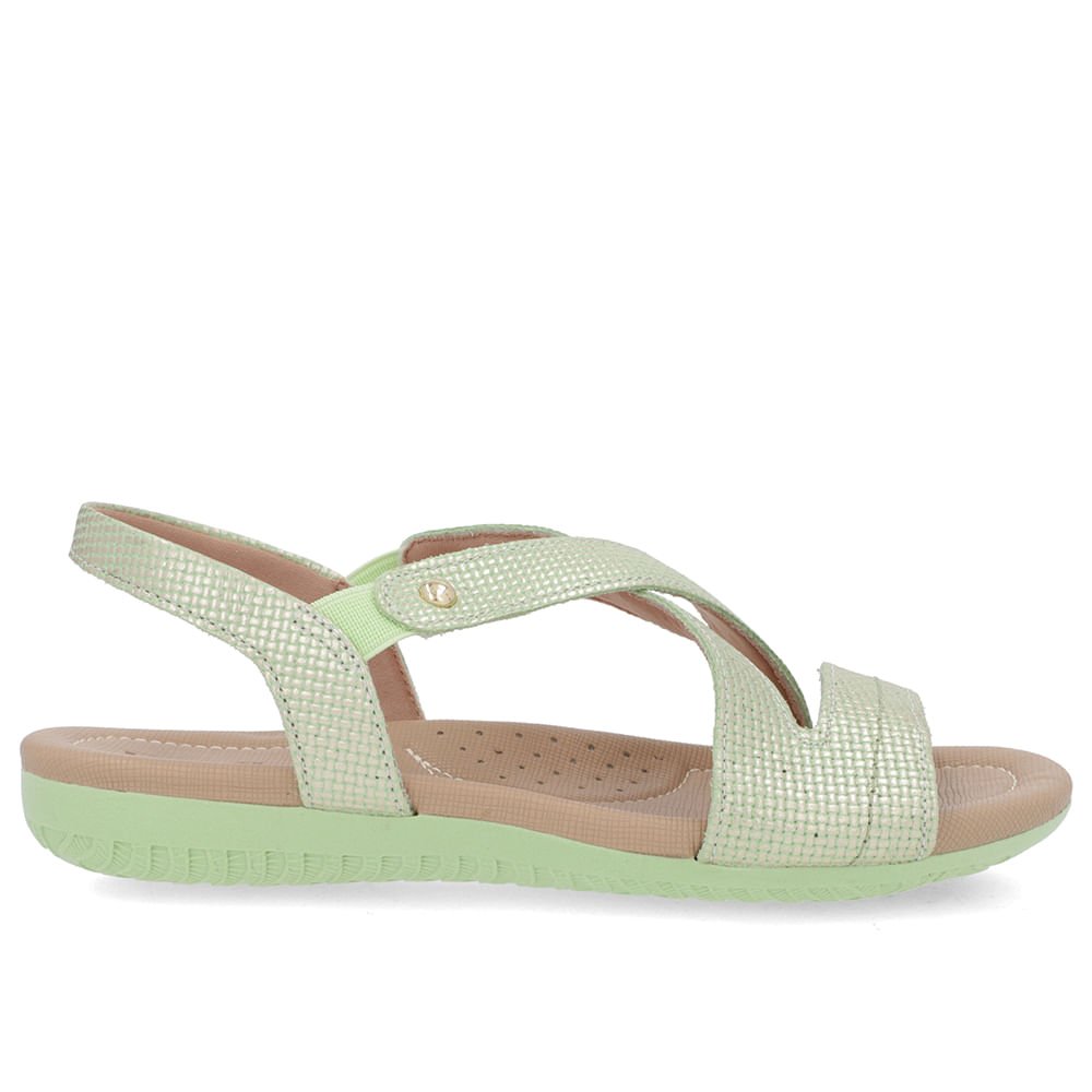 Sandália Rasteira Couro Verde Perolado Elástico Verde 1