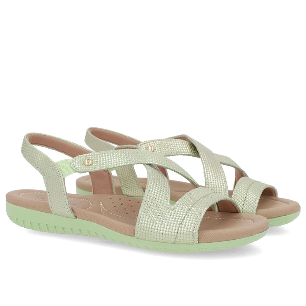 Sandália Rasteira Couro Verde Perolado Elástico Verde 2