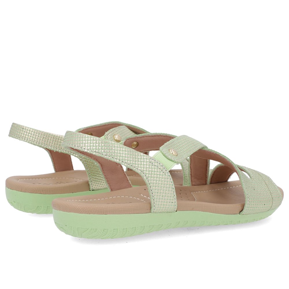 Sandália Rasteira Couro Verde Perolado Elástico Verde 3